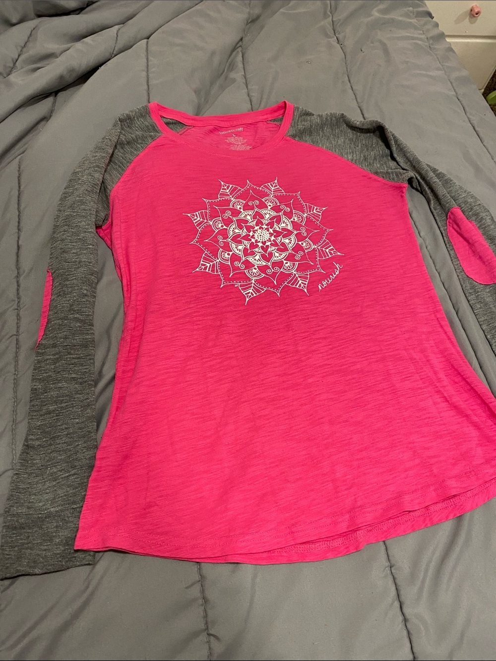 boxercraft Pink and Gray Long-Sleeve . white medallion on front  size L.